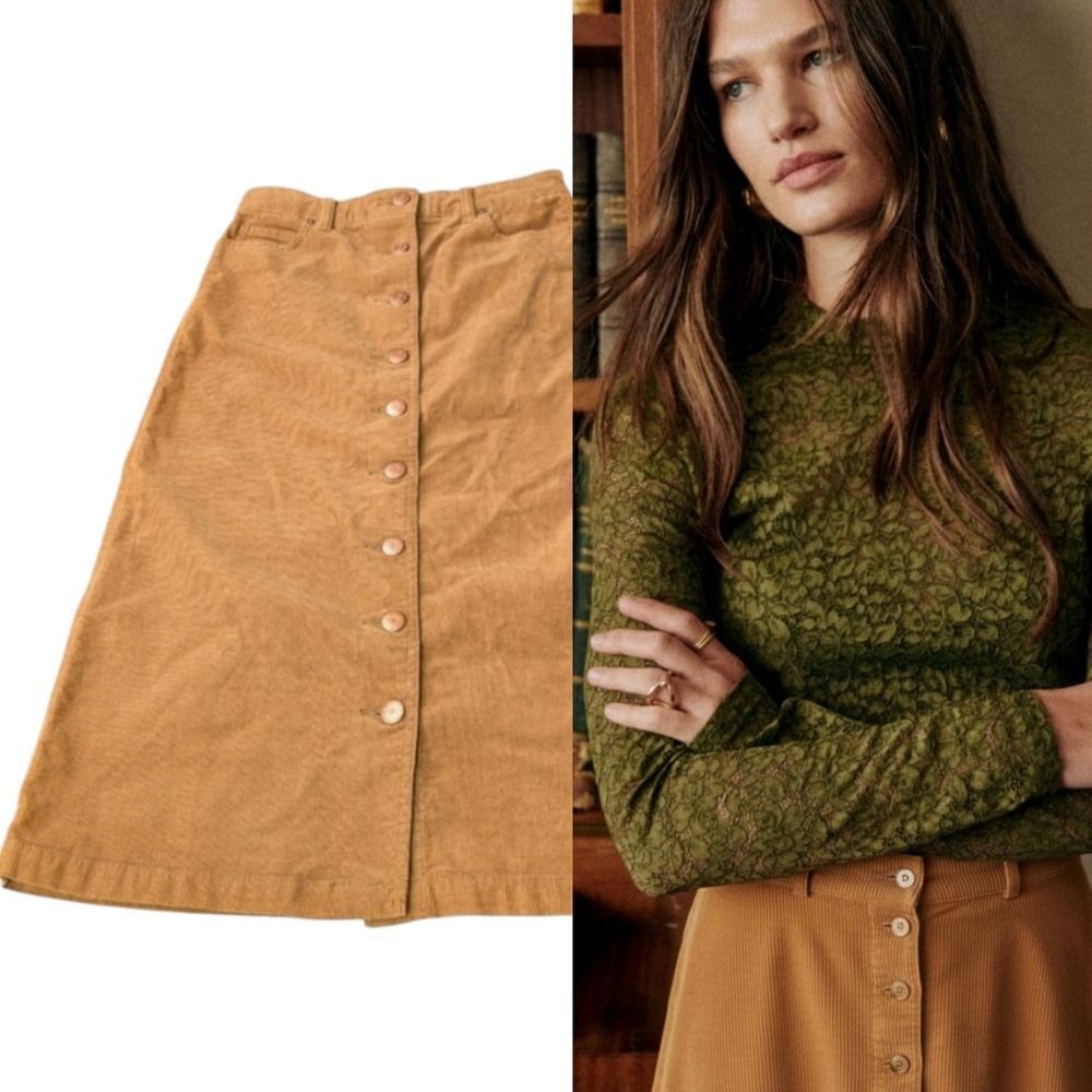CLOSED Perfect Button Up Cotton Corduroy A Line Midi Skirt Small